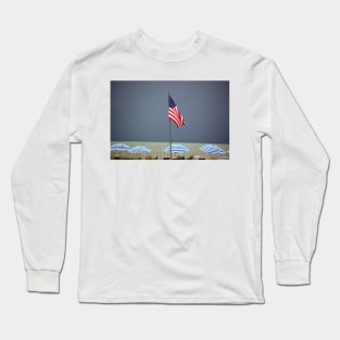 American Flag on Beach Long Sleeve T-Shirt